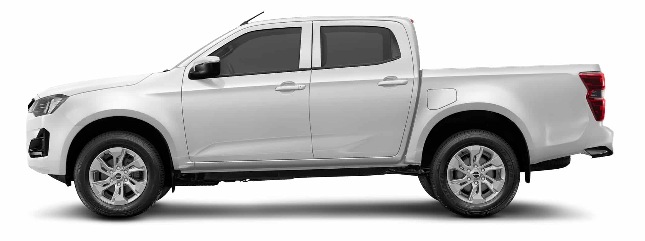 Isuzu D-Max blanc, vue latérale de profil double cabine.