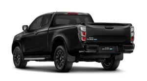 Pick-up électrique Isuzu D-MAX EV noir, vue arrière.