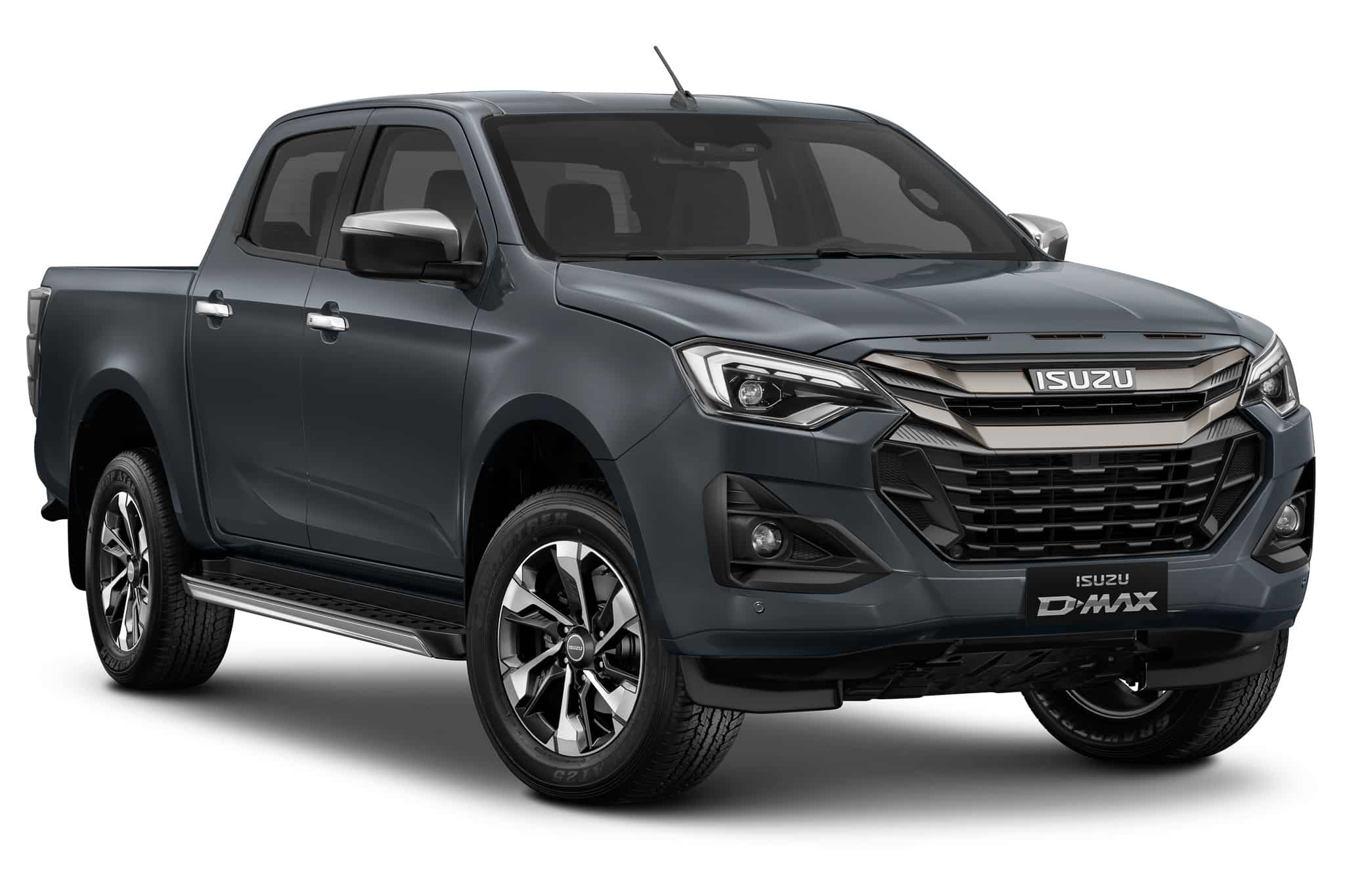 Isuzu D-Max gris anthracite, pick-up double cabine robuste.