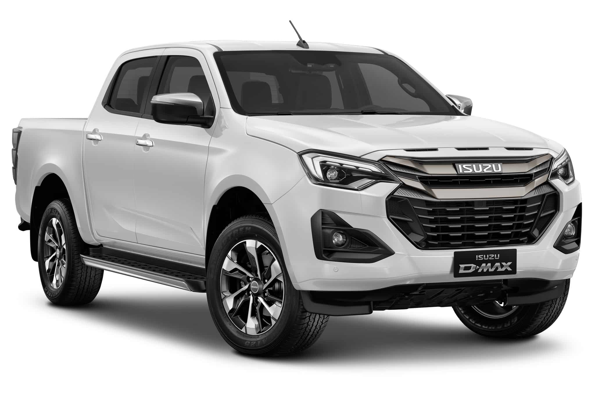 Pick-up Isuzu D-MAX blanc, double cabine moderne et robuste.